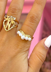 V Pearl Gold Ring