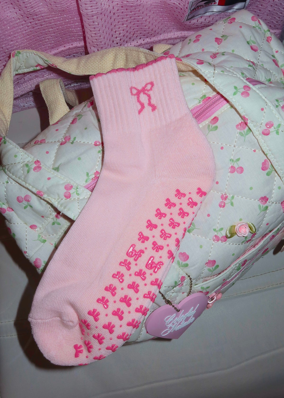 Pink Bow Grip Socks