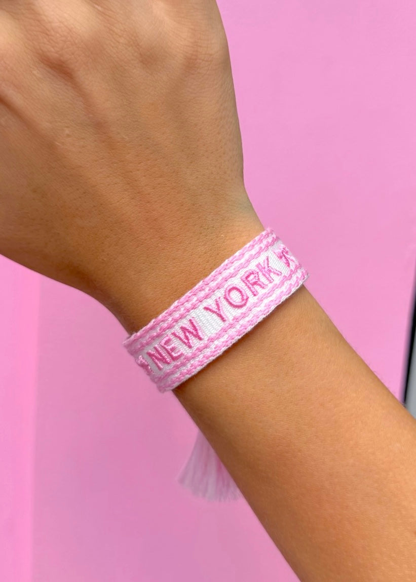 New York Pink Squiggle Embroidered Bracelet