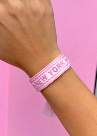 New York Pink Squiggle Embroidered Bracelet