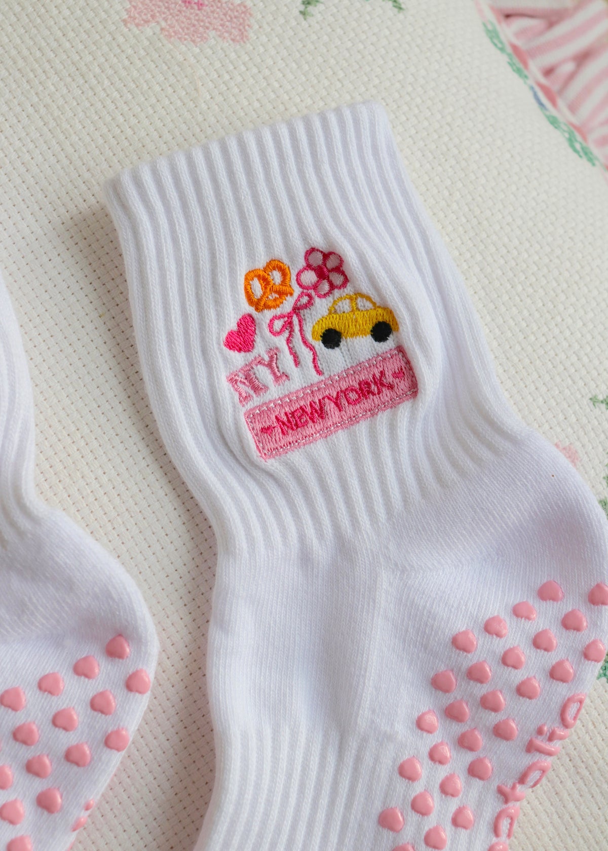 NY Pink Themed Grip Socks