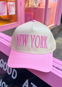 New York Beige Embroidered Trucker Hat