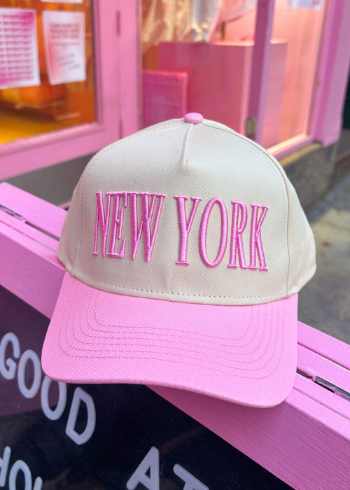 New York Beige Embroidered Trucker Hat