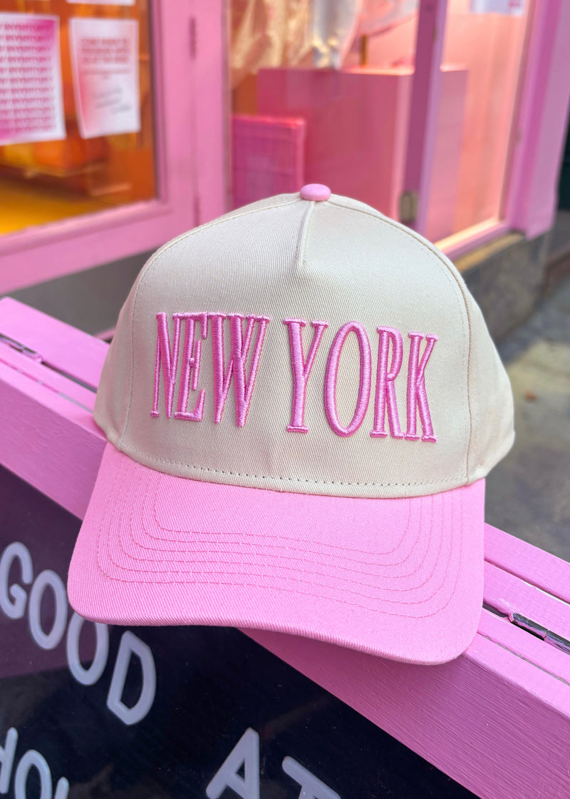 New York Beige Embroidered Trucker Hat
