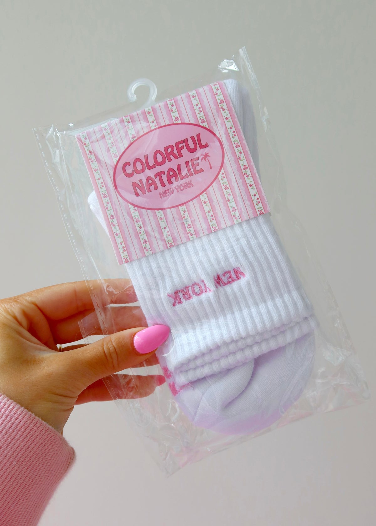 New York Pink Embroidered Sock