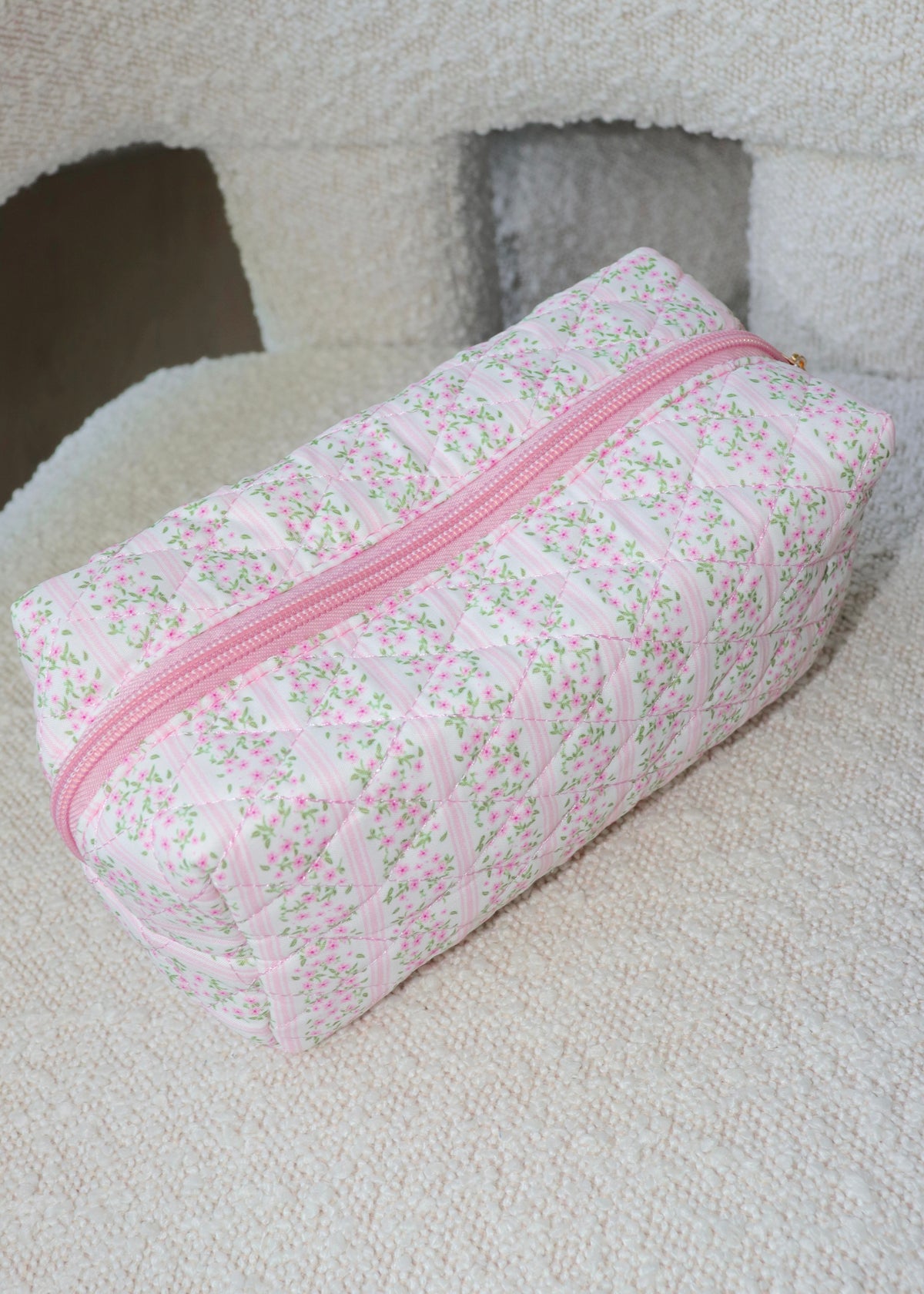 Pink Floral Print Makeup Bag