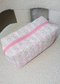 Pink Floral Print Makeup Bag