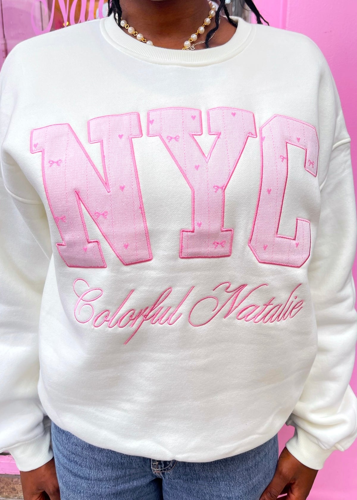 Preorder: Pink Ballerina Embroidered NYC Crewneck