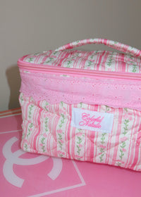 Flowers and Stripes Handle Makeup Bag