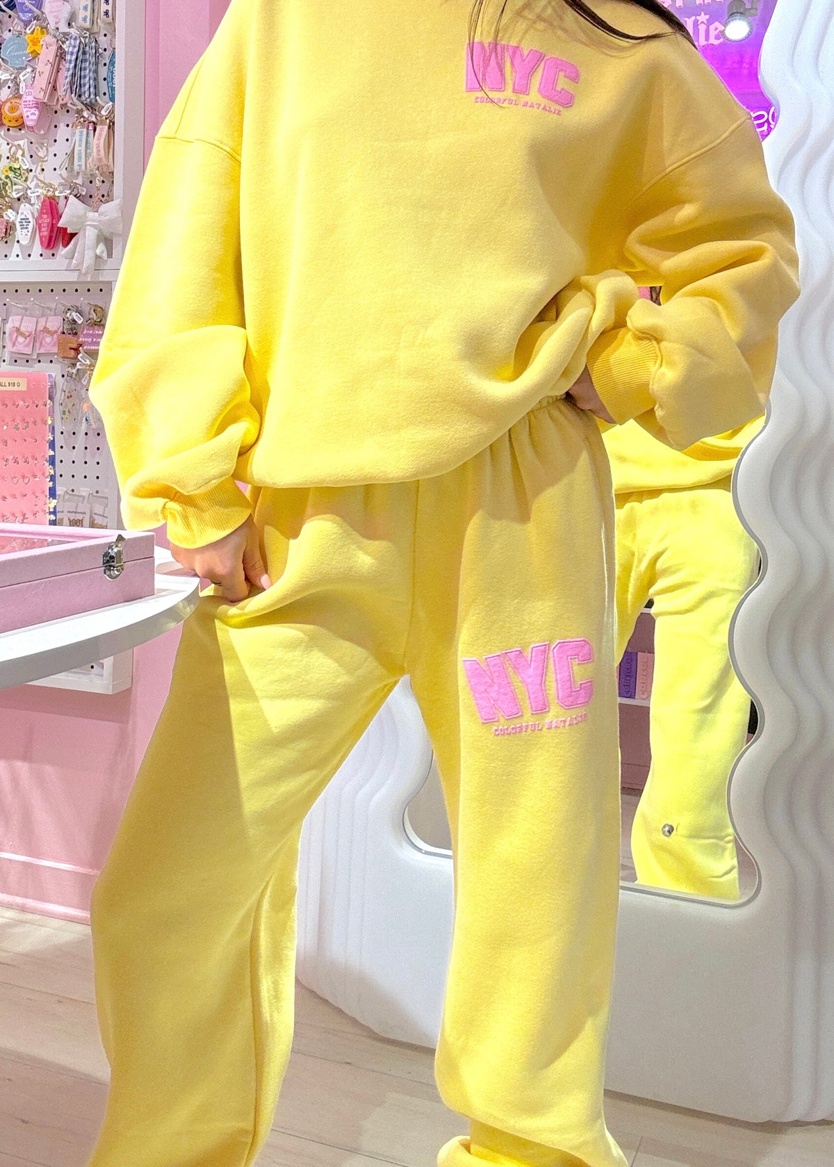 NYC Yellow Puff Print Sweatpants