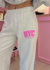 NYC Heather White Puff Print Sweatpants