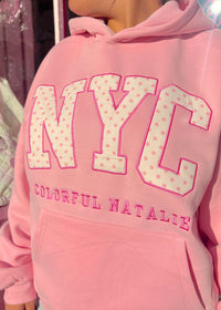 Pink Polka Dots Embroidered NYC Hoodie