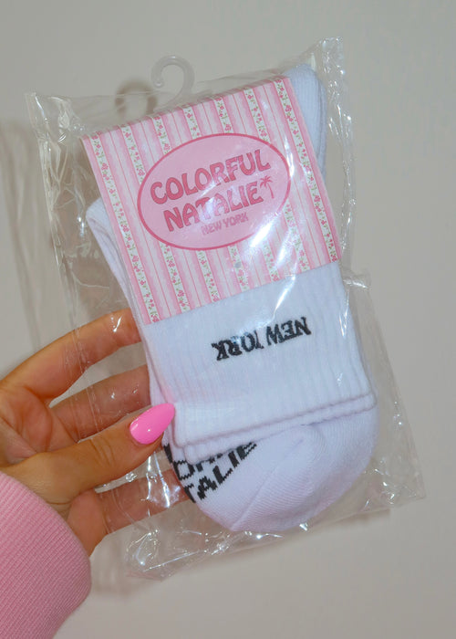 New York Black Embroidered Sock