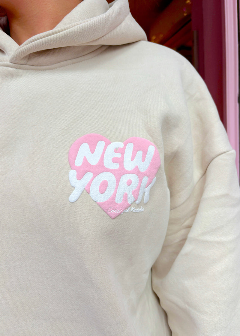 Preorder: New York Heart Beige Puff Hoodie