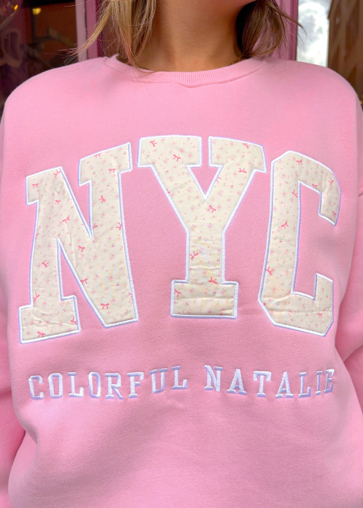 Pink Candy Embroidered NYC Crewneck