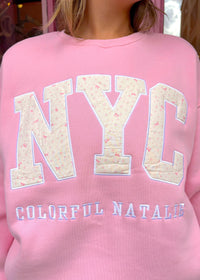 Pink Candy Embroidered NYC Crewneck
