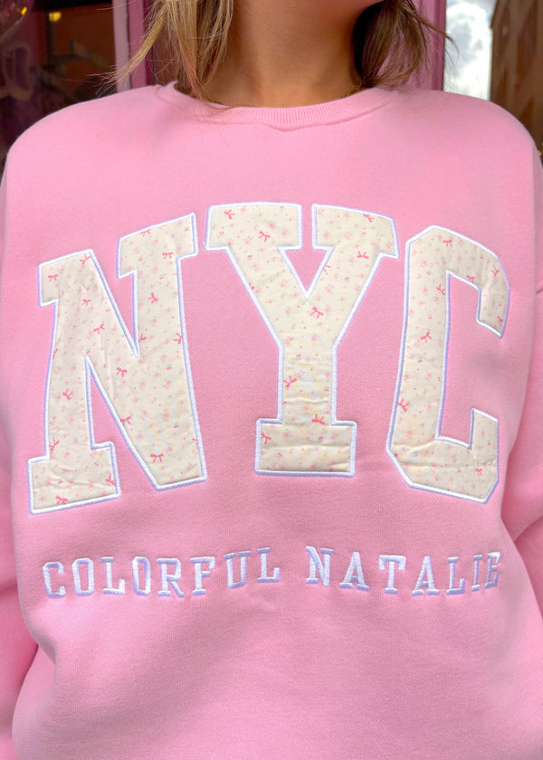 Pink Candy Embroidered NYC Crewneck
