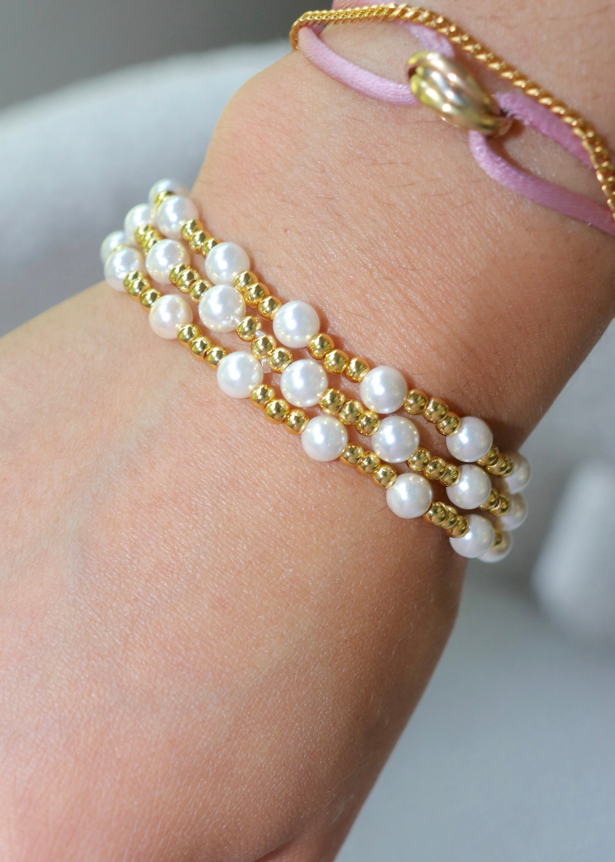 18k Gold Pearl Stacked Bracelet