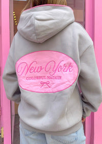 NY Pink Bow Charcoal Patch Hoodie