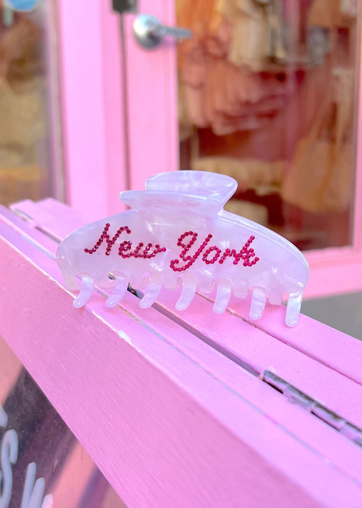 New York Pink Studded Marble Hair Clip
