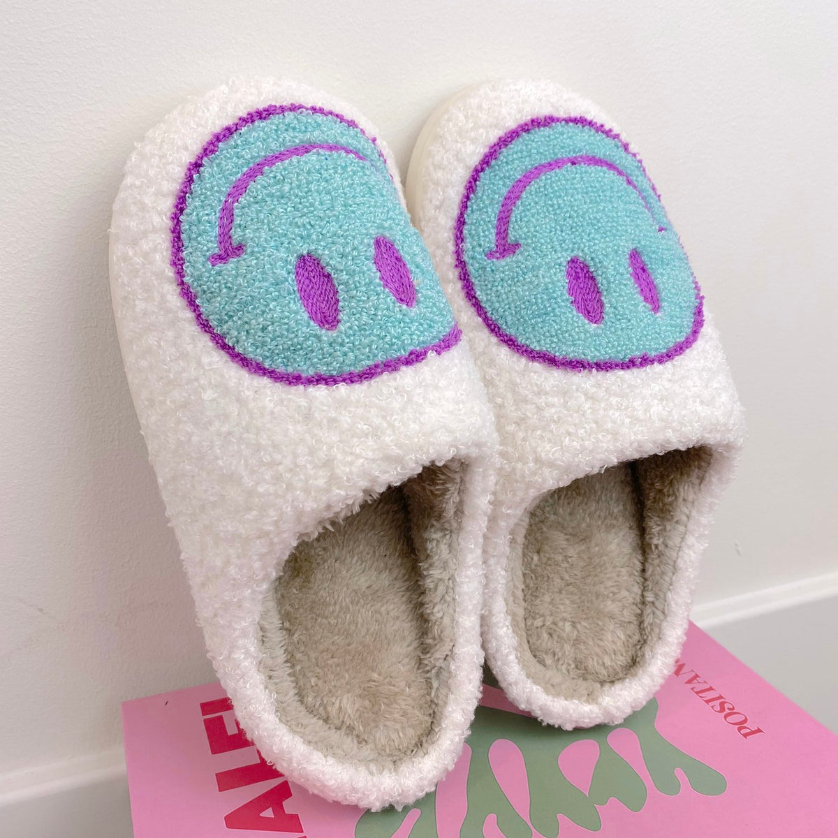 Purple and Blue Smiley Slippers