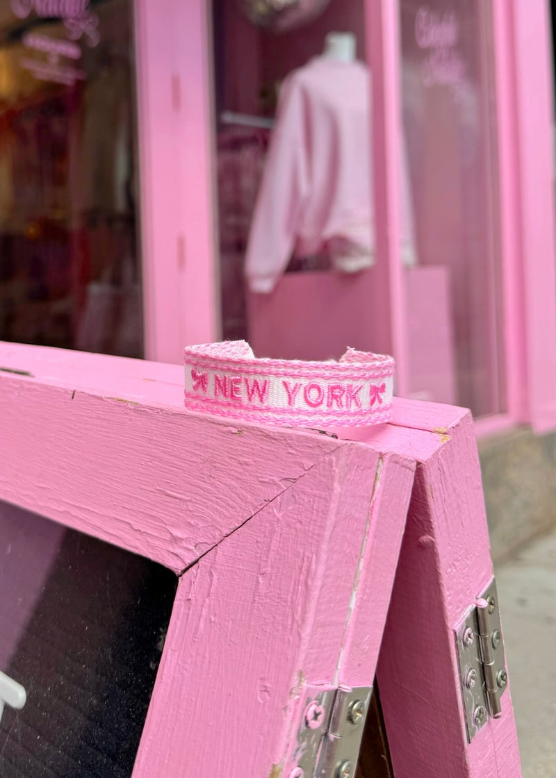 New York Pink Squiggle Embroidered Bracelet