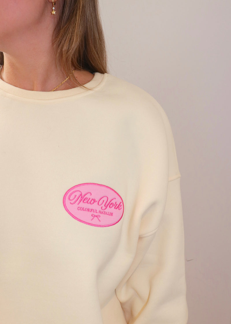 NY Pink Bow Patch Crewneck