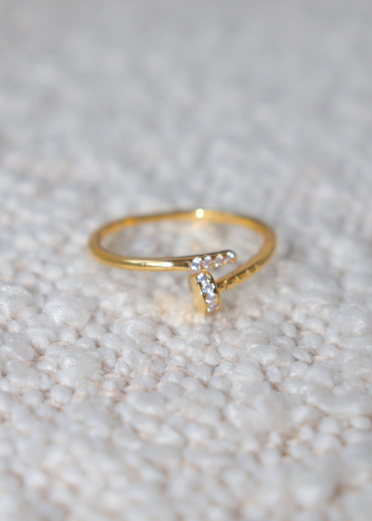 Gold CZ Nail Thin Twist Ring