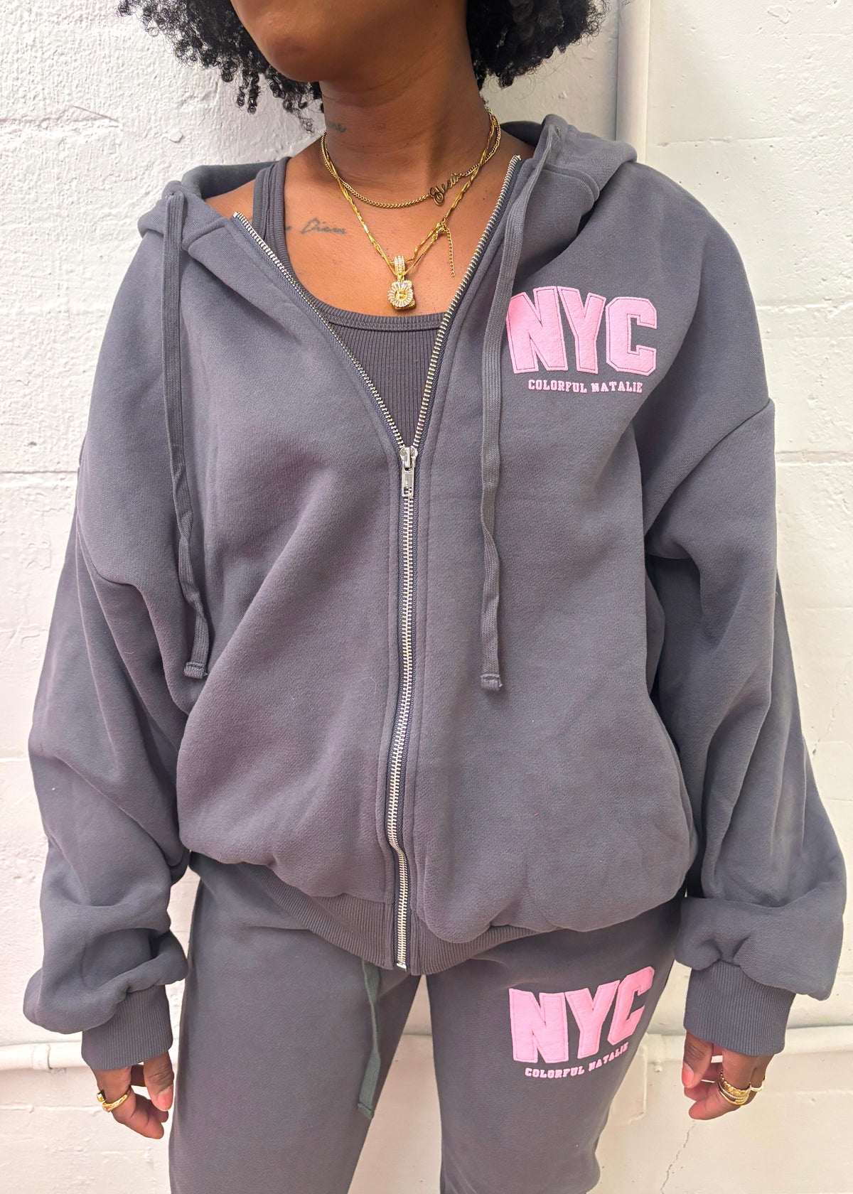 NYC Graphite Puff Print Zip Up