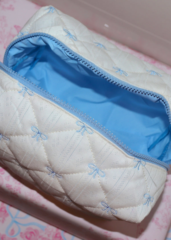 Blue Bows X-Large Embroidered Makeup Bag