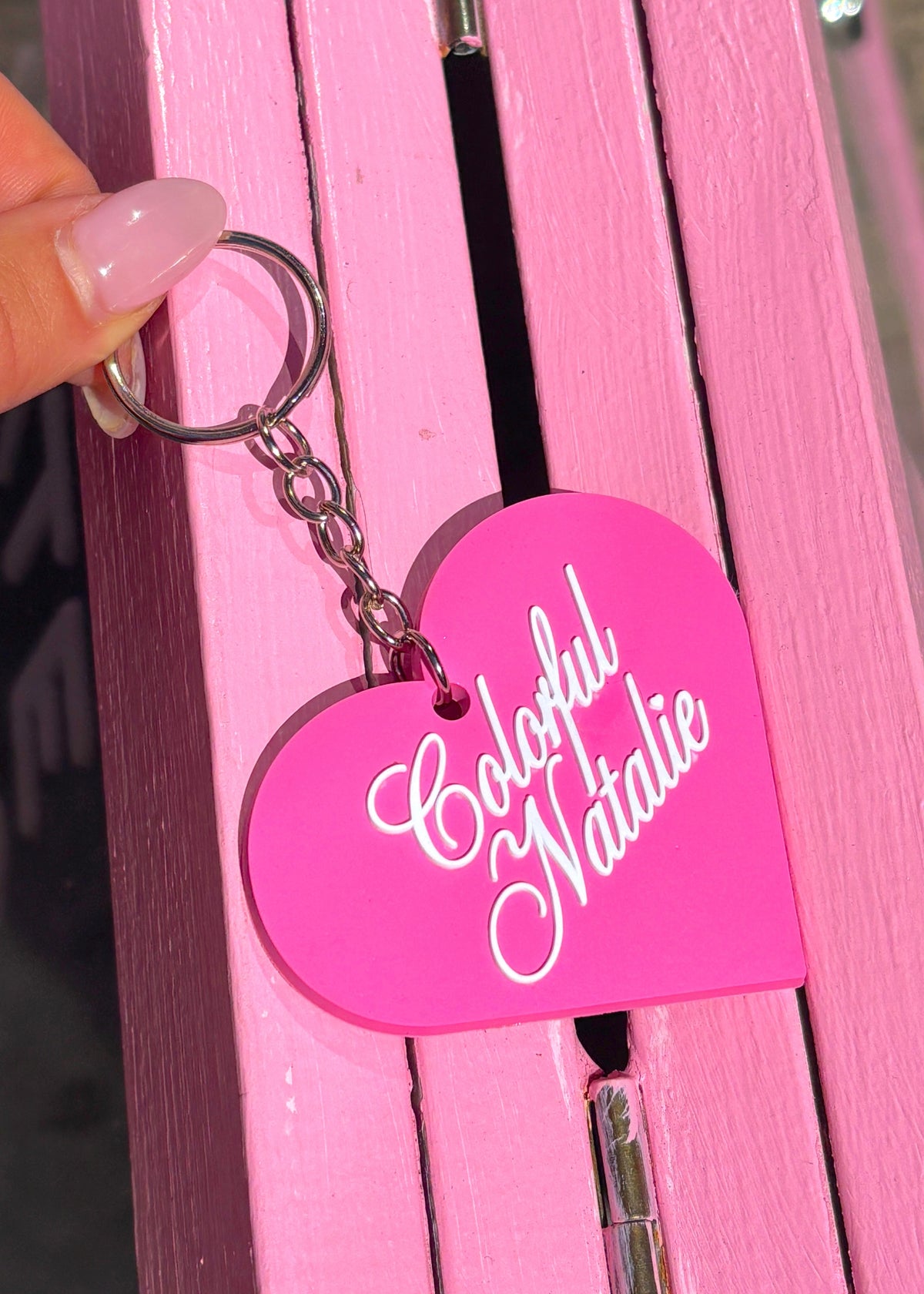 Colorful Natalie Hot Pink Heart Keychain