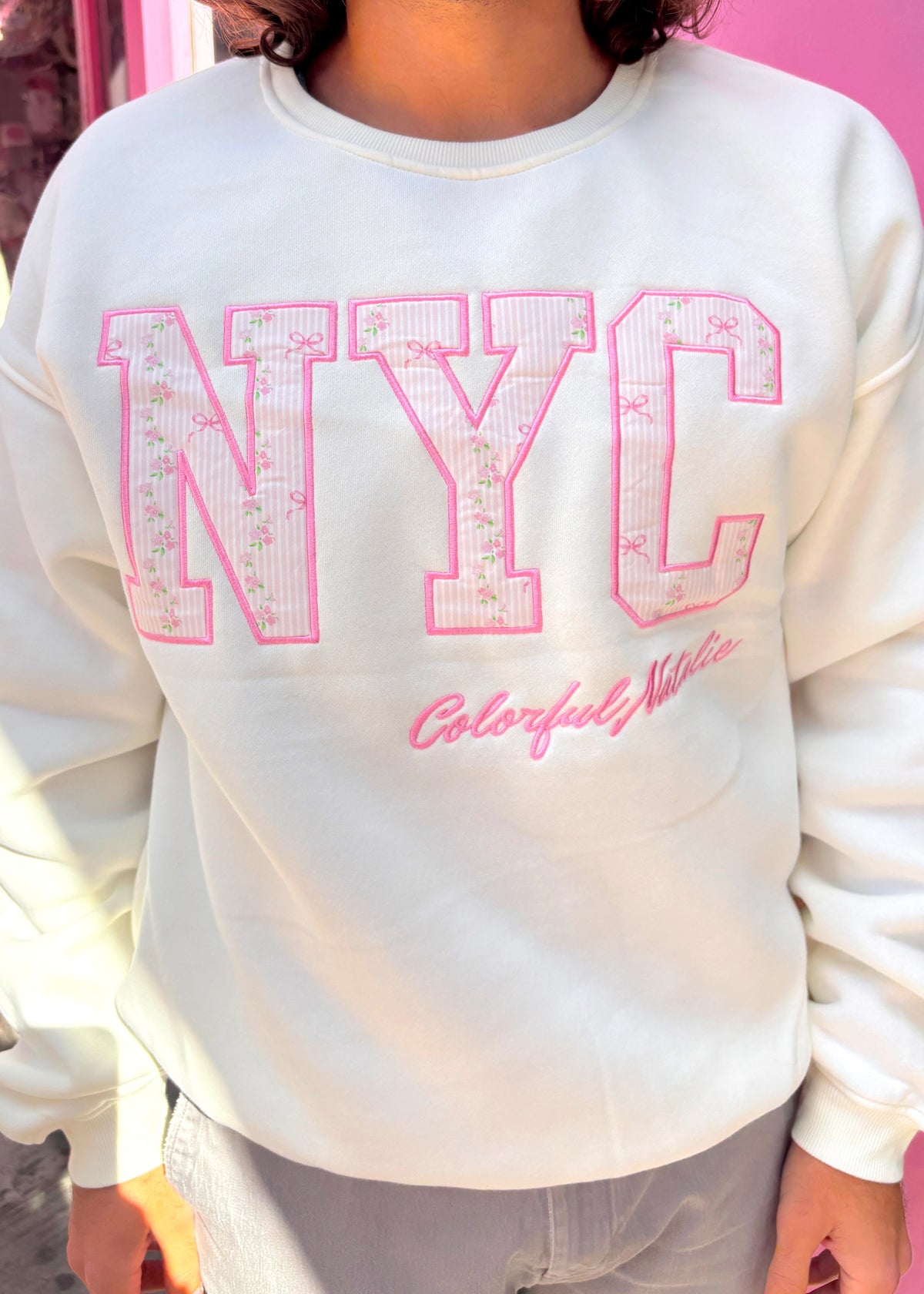 Preorder: Elegant Pink Embroidered NYC Crewneck
