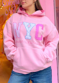 Pink Patterns Embroidered NYC Hoodie
