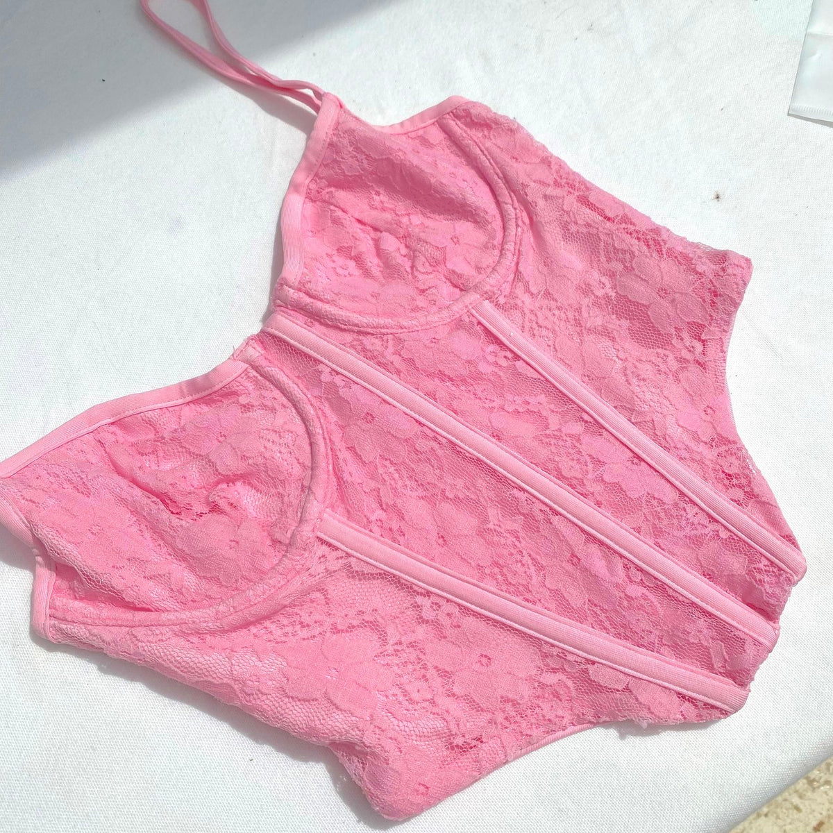 Evelyn Pink Lace Corset Top
