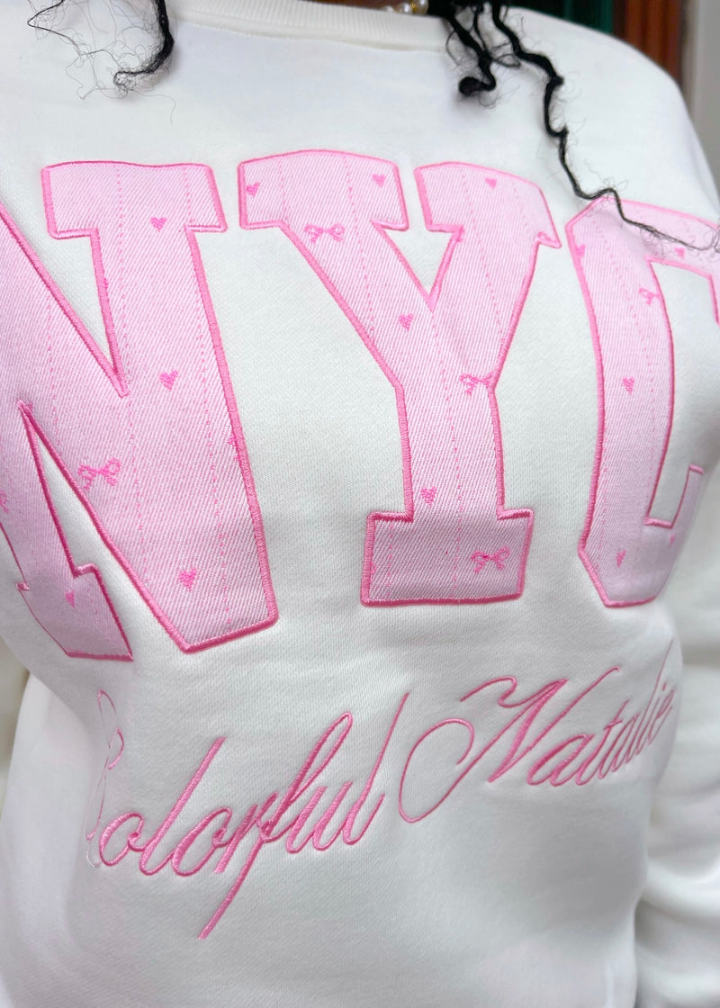Preorder: Pink Ballerina Embroidered NYC Crewneck