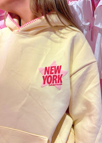 New York Star Cream Stitched Puff Hoodie