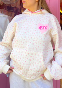 Pink Floral Heart Puff Hoodie