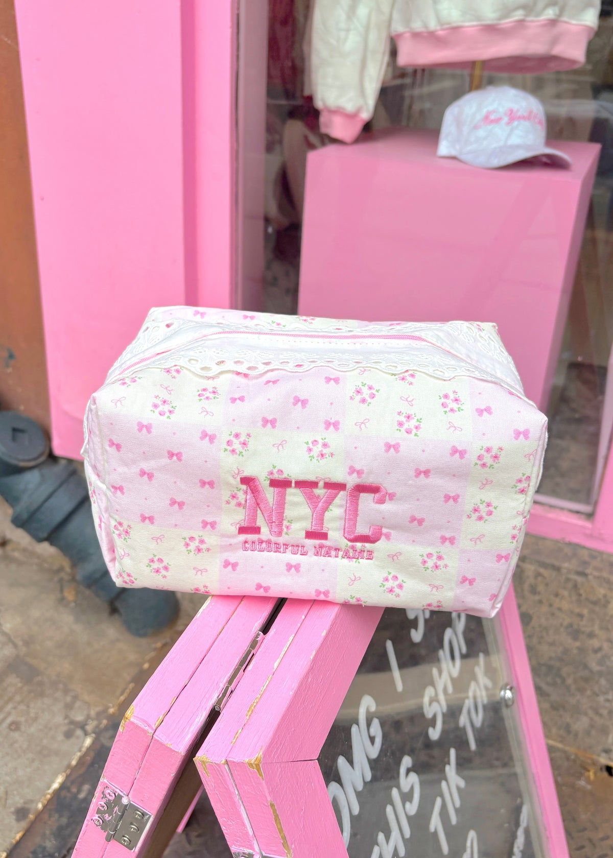 Pink Bows and Flowers Makeup Bag