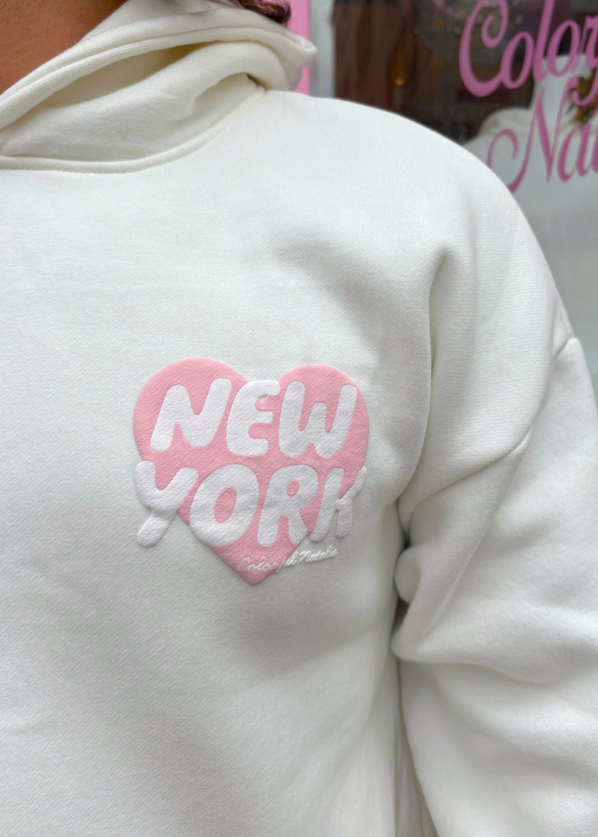 Preorder: New York Heart White Puff Hoodie