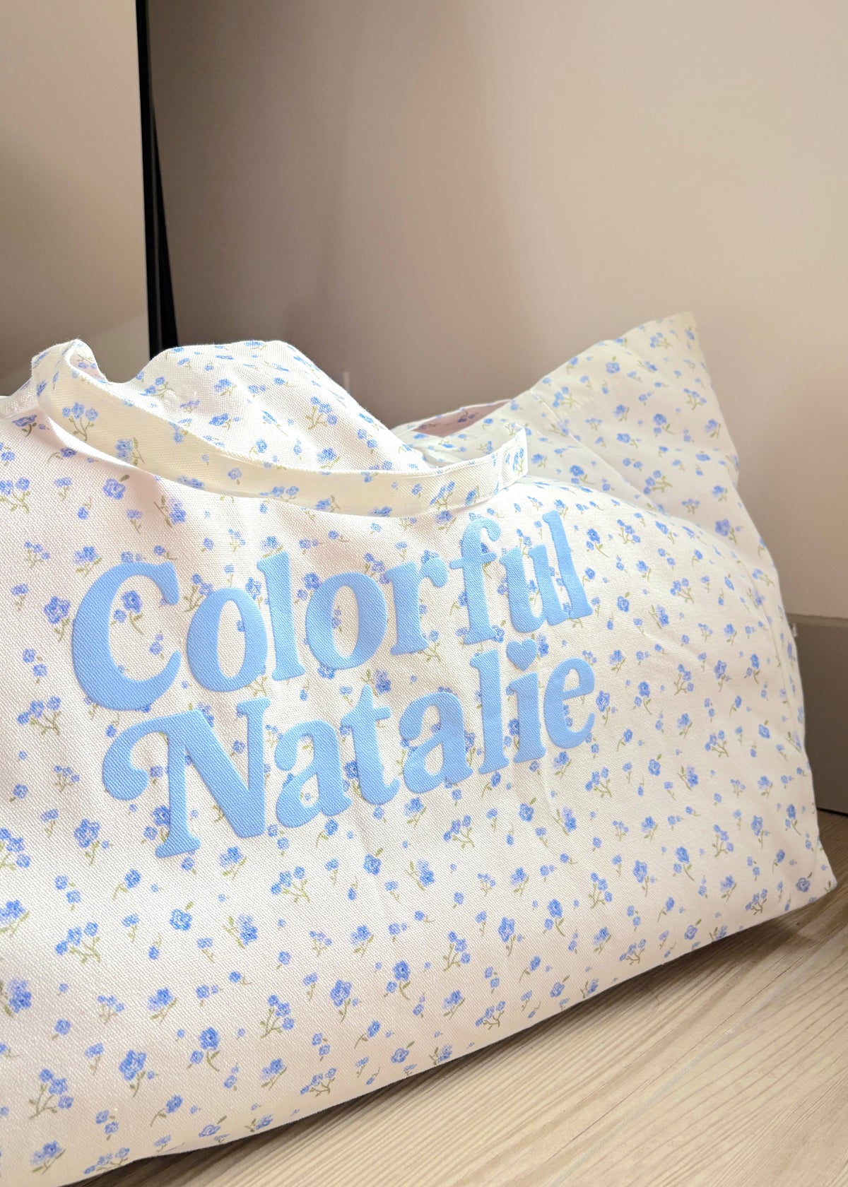 Blue Floral CN Puff XL Tote Bag