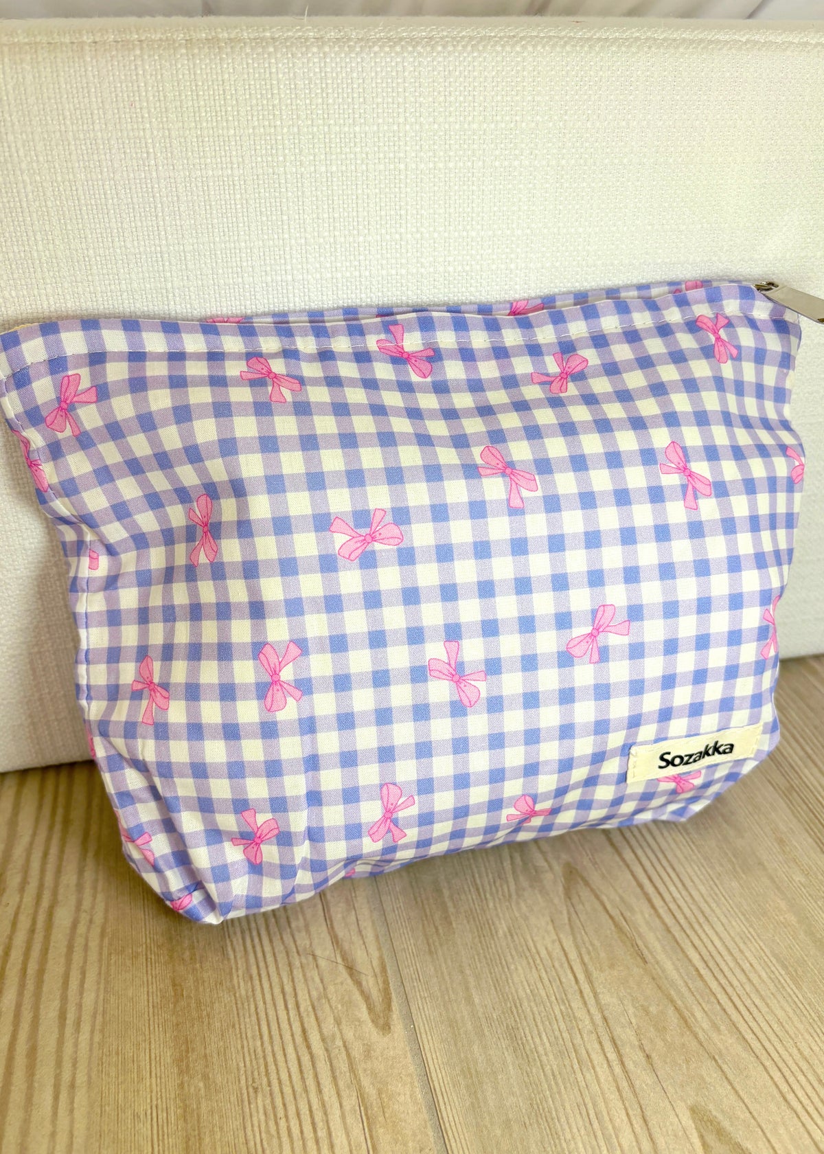 All Purple Gingham Bows Makeup Bag