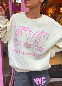 Preorder: Light Strawberry Babe Embroidered NYC Crewneck