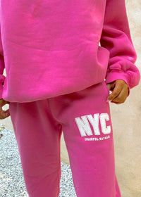 NYC Fuchsia Puff Print Sweatpants