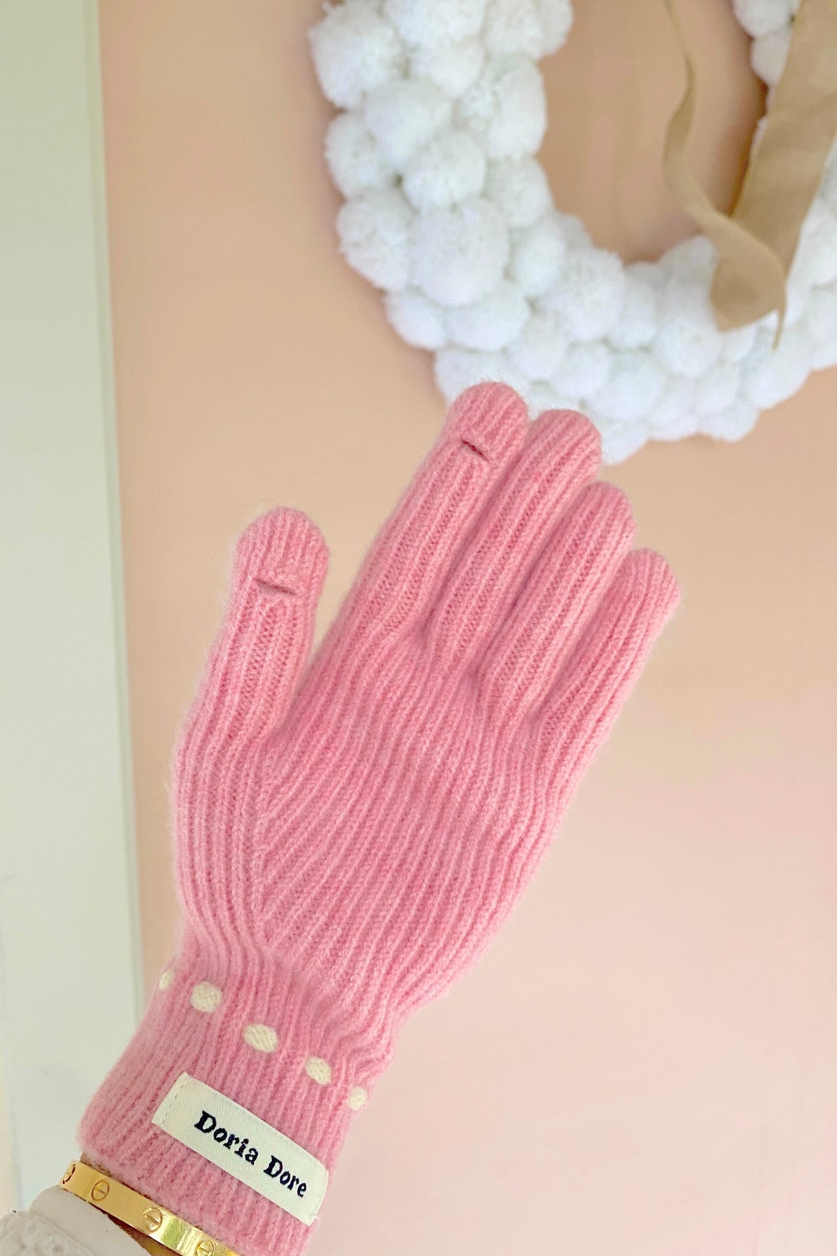 White Bow Pink Winter Gloves