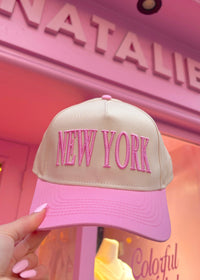 New York Beige Embroidered Trucker Hat