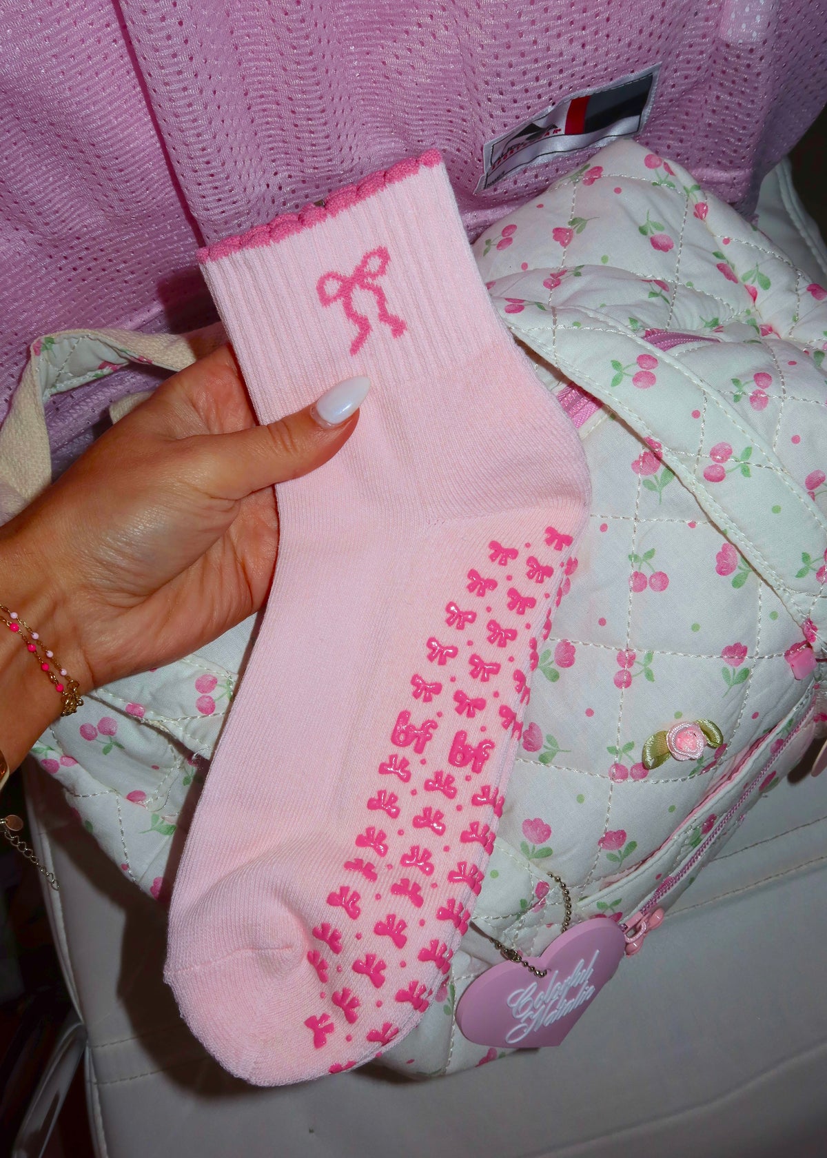 Pink Bow Grip Socks