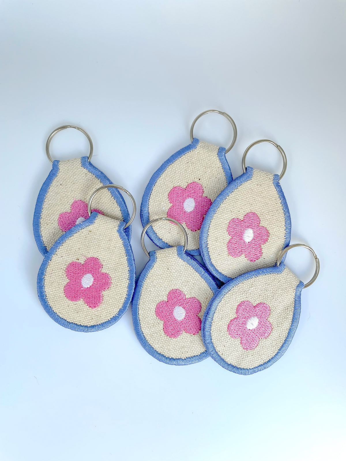Pink Daisy Embroidered Keychain