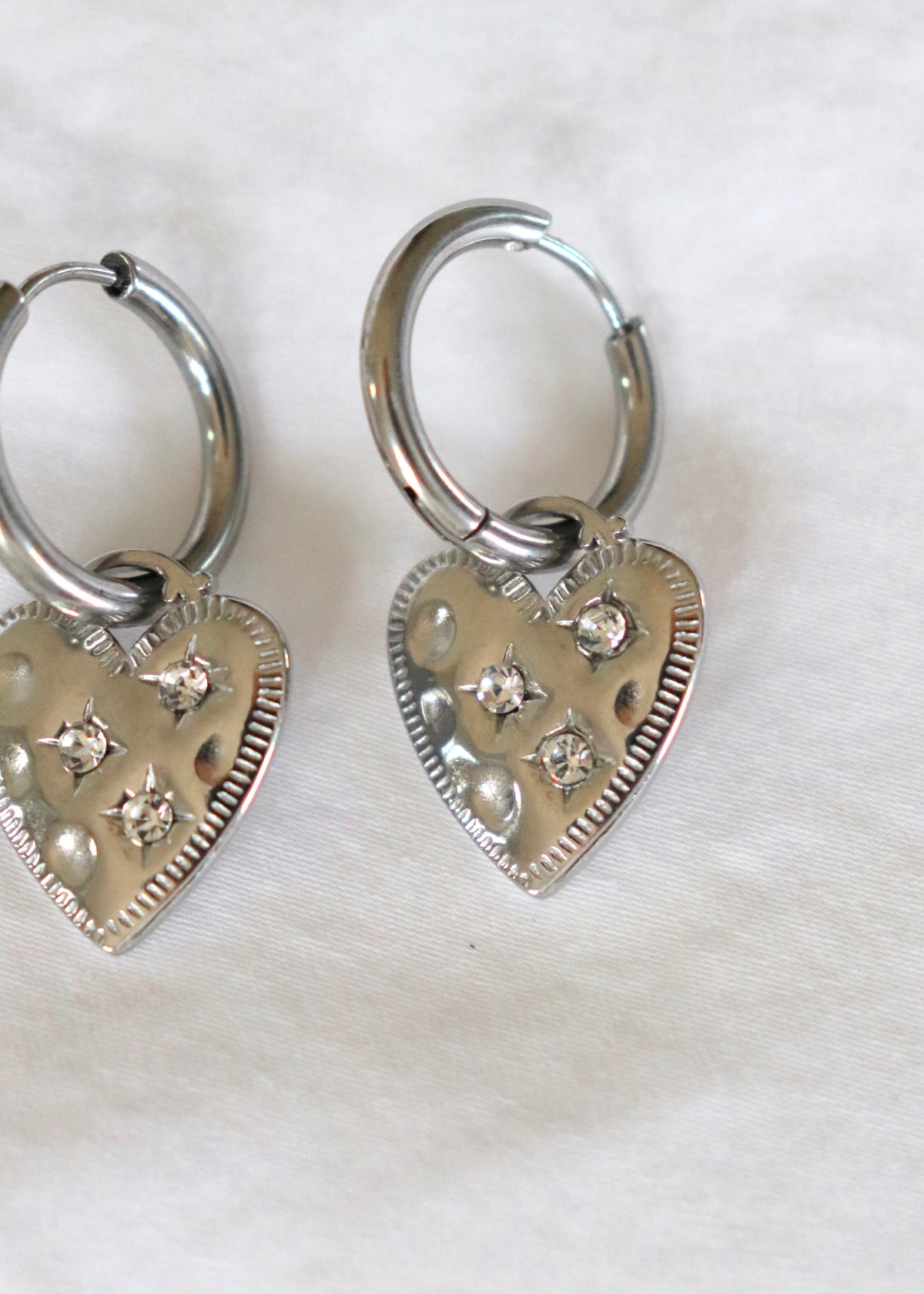 Chunky Heart Charm Silver Huggies