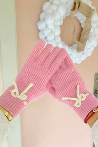 White Bow Pink Winter Gloves
