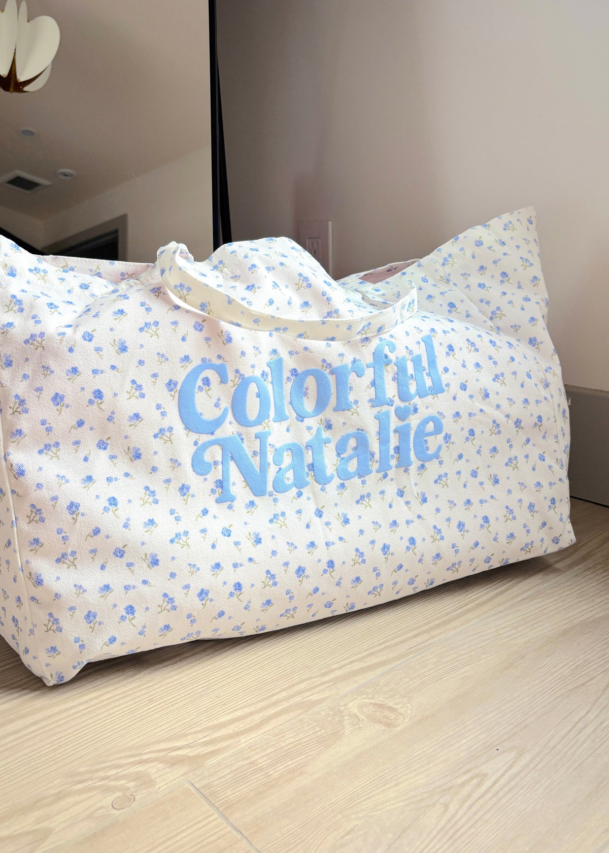 Blue Floral CN Puff XL Tote Bag